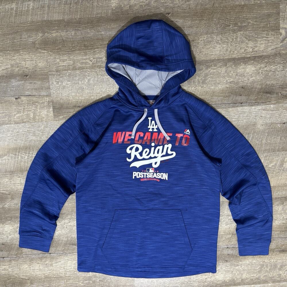 LA Dodgers Thermabase Hoodie Men's M Blue Y2K "We Came To Reign" quote 2018